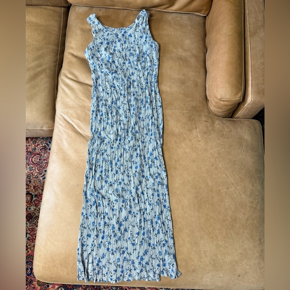 Vintage Imagio Gray And Blue Floral Midi Dress Cottagecore Country Whimsy Sz 14